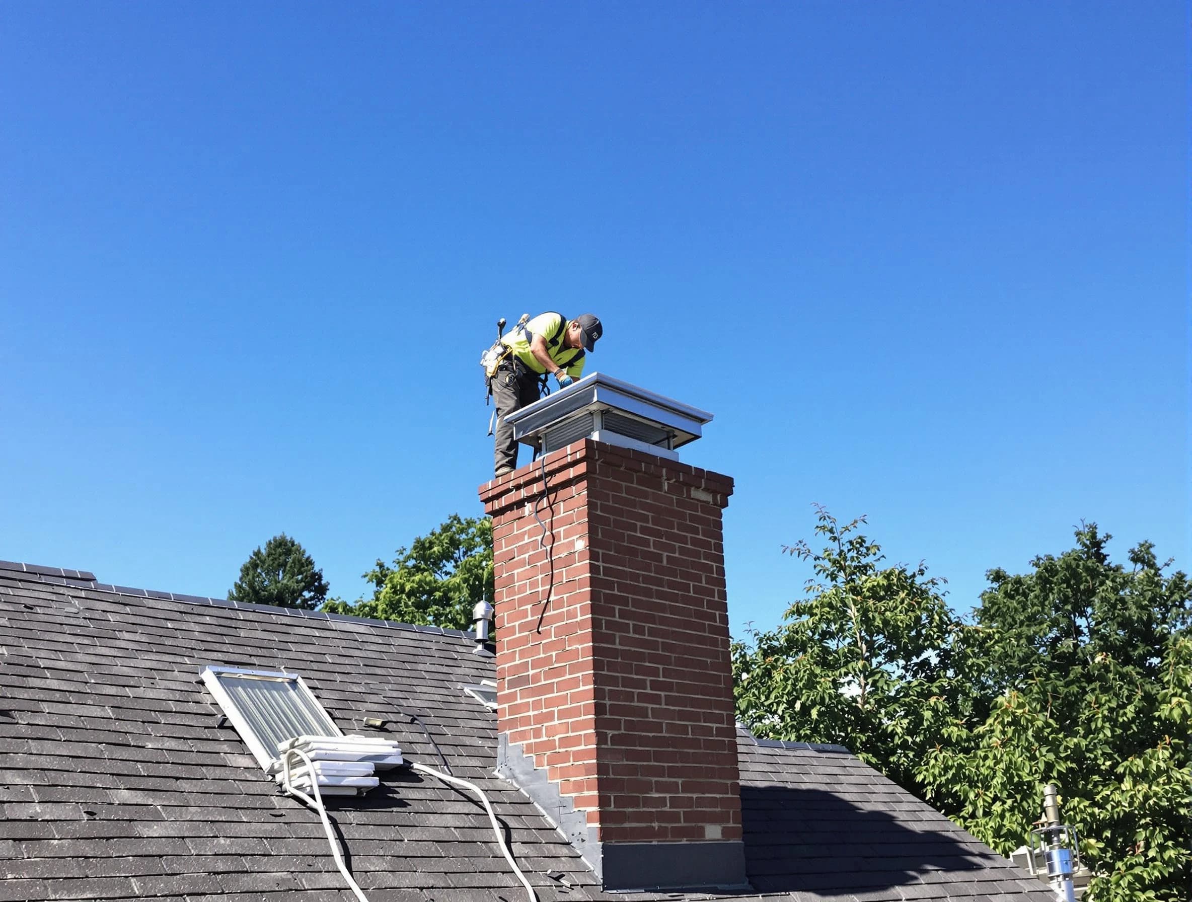 Jeannette Chimney Sweep technician measuring a chimney cap in Jeannette, PA