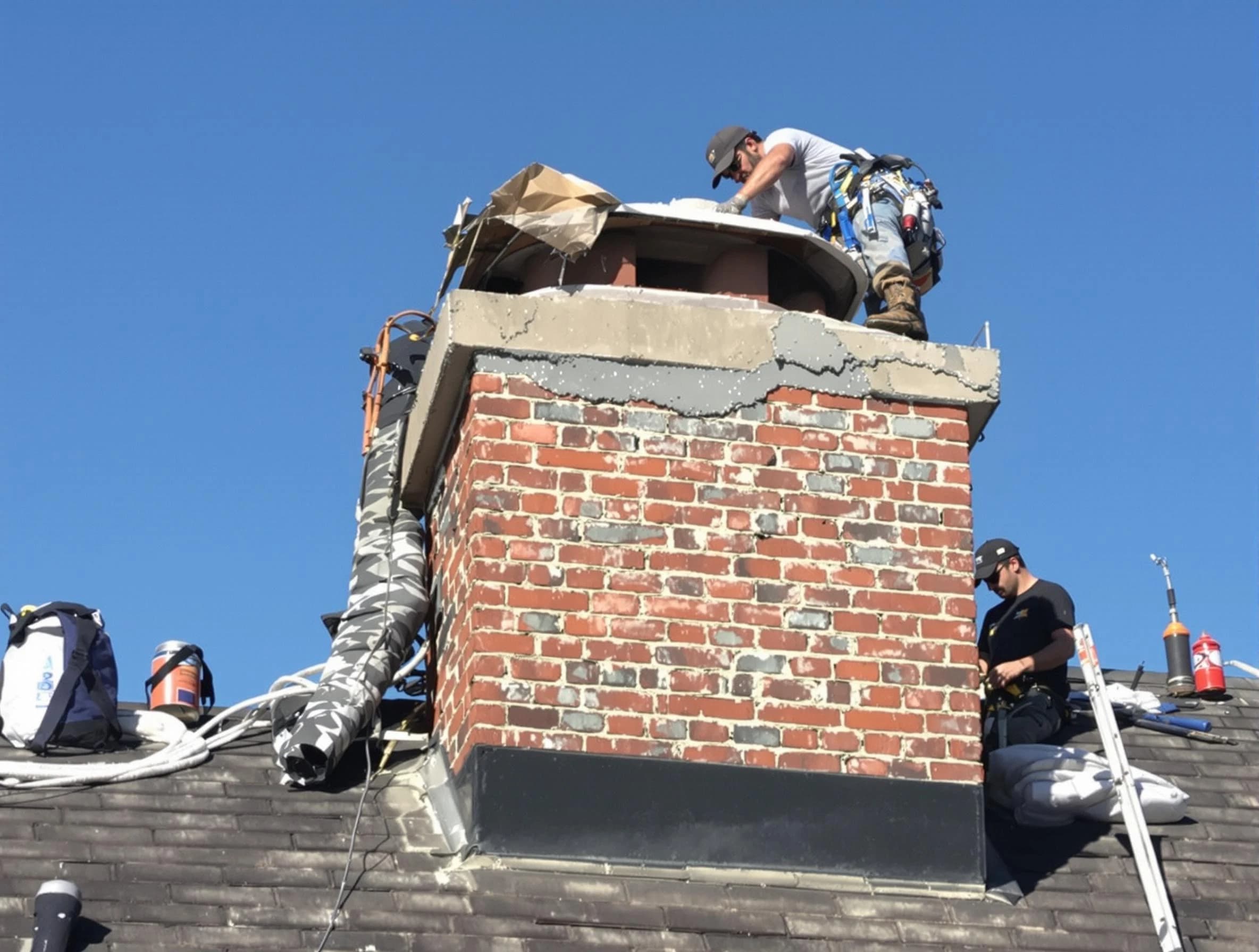 Jeannette Chimney Sweep installing a custom chimney crown in Jeannette, PA