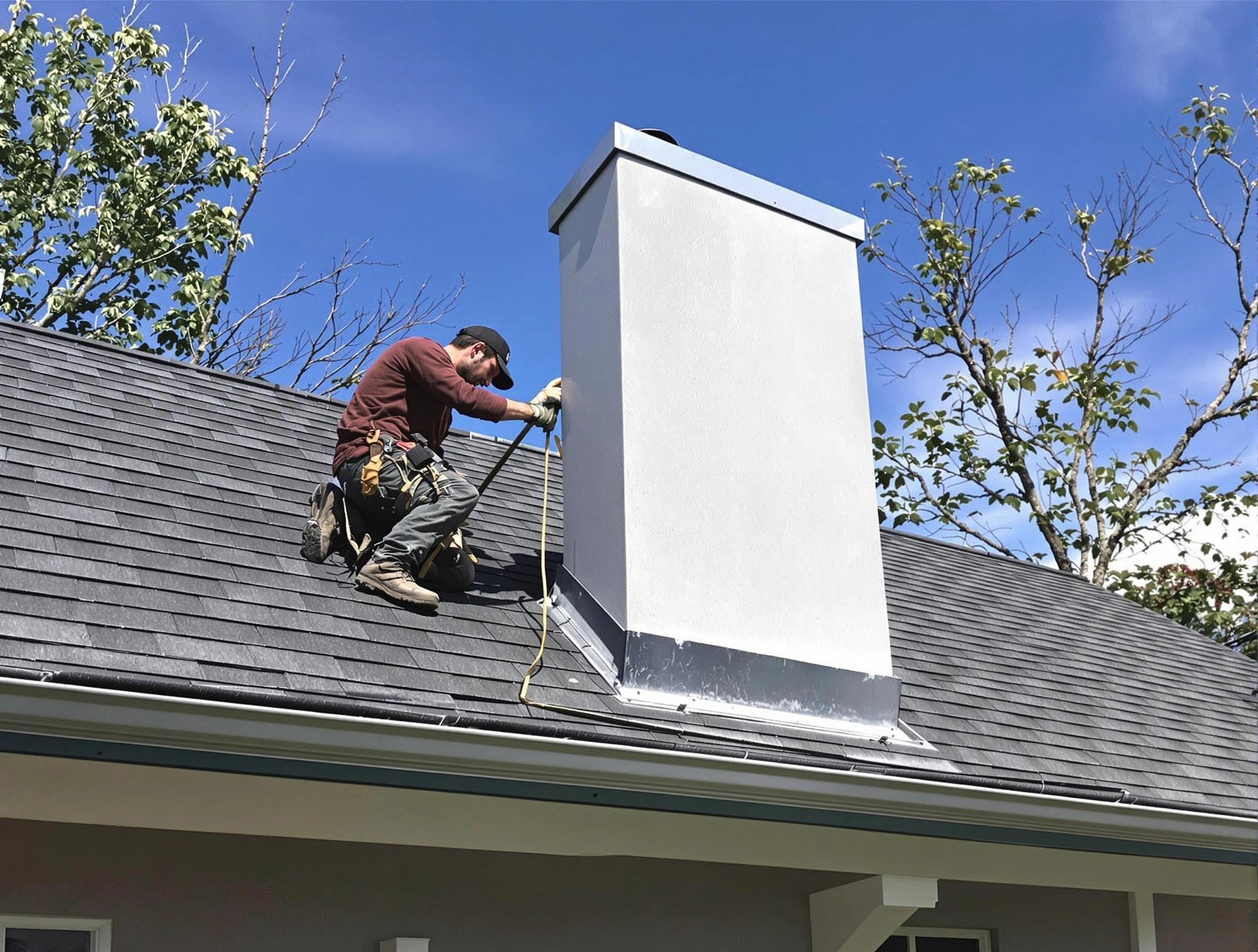 Jeannette Chimney Sweep team member finishing chimney construction in Jeannette, PA