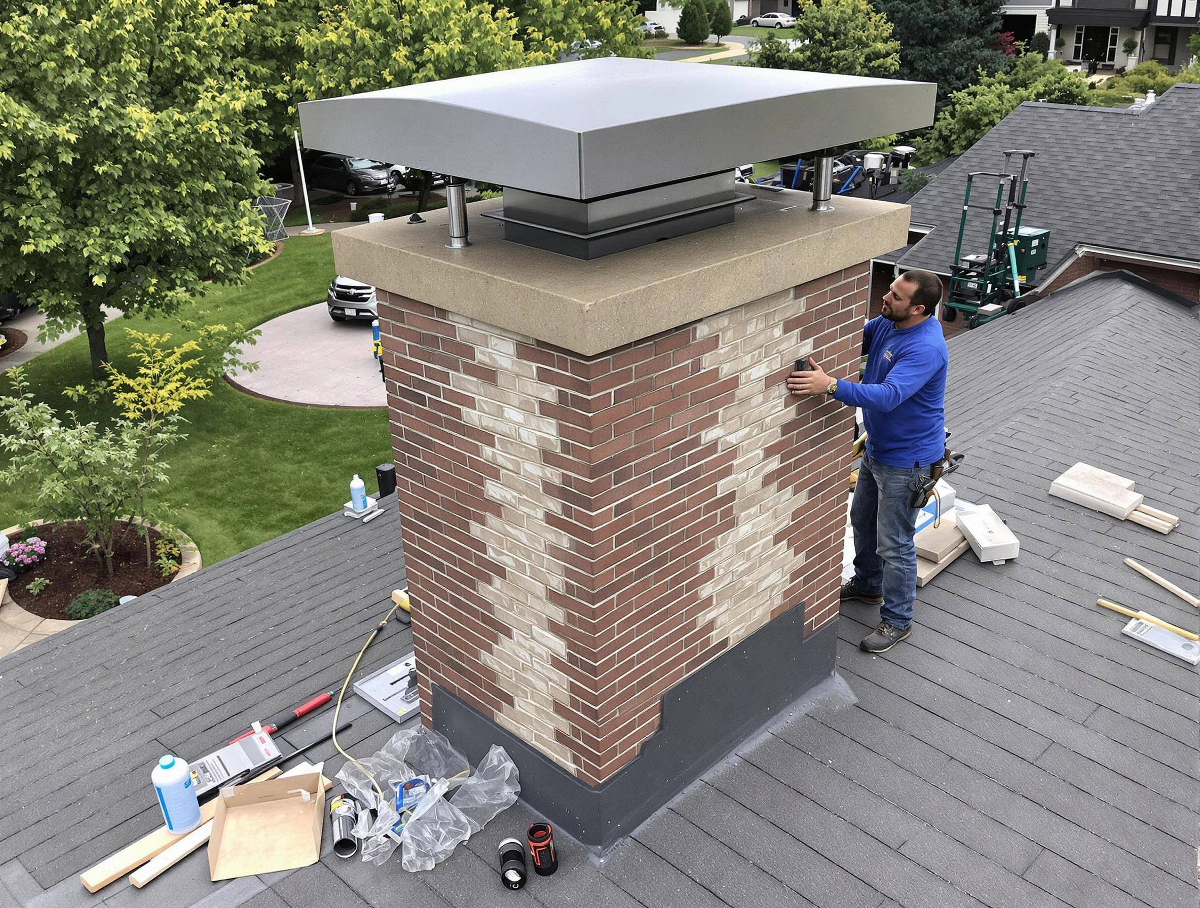 Jeannette Chimney Sweep team working on a custom chimney remodel in Jeannette, PA